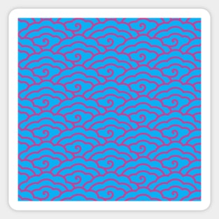 Traditional Chinese Cloud Pattern - Hong Kong Retro Print Sky Blue with Red Sticker